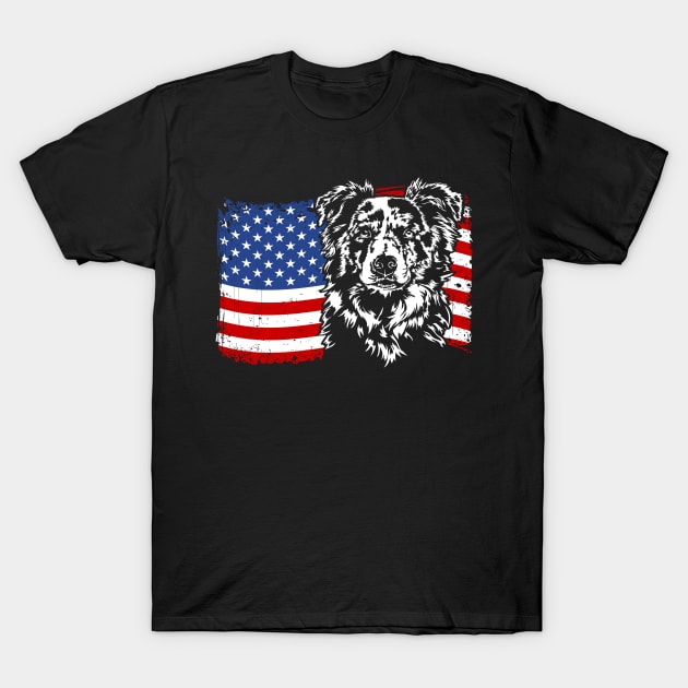 Proud Border Collie American Flag patriotic merle dog T-Shirt by wilsigns